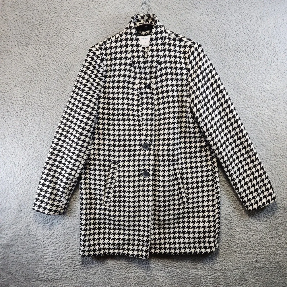 Old Navy Coat Womens Medium Wool Blend Black White‎ Long Sleeve Business Casual